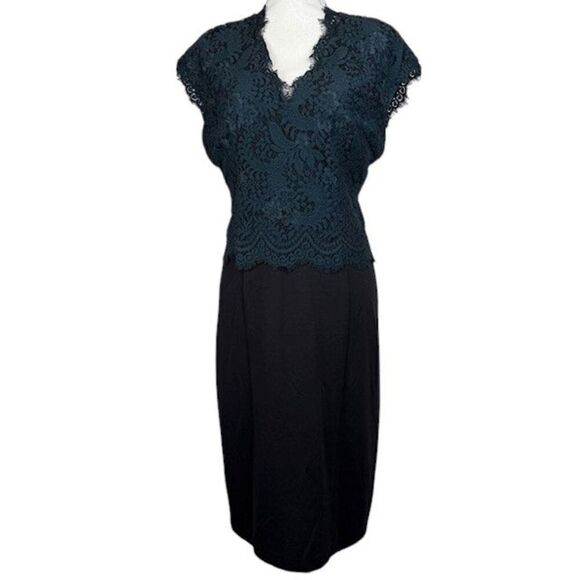 Ted Baker London Sarvani Dress Emerald Green Scalloped Lace and Black Size 4